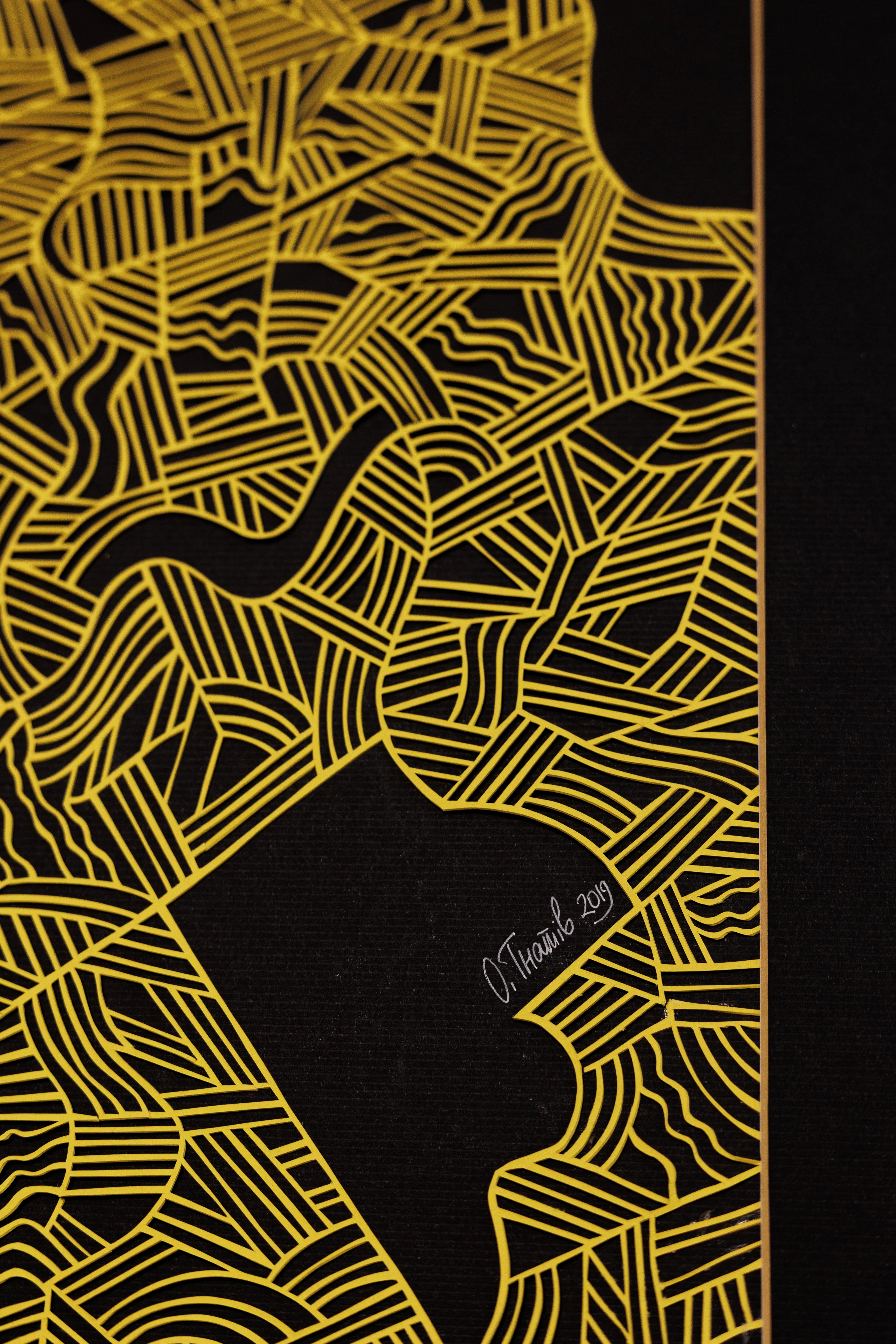 Image of Signs and Questions (Yellow) by Olha Hnativ, size: 100x30cm, made of Paper, papercutting, Papercut medium, from Lviv, priced at $700 Photo 3 of 5.